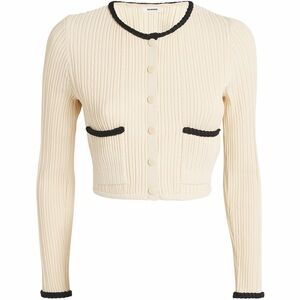 Sandro Cream and Black Ribbed Cardigan